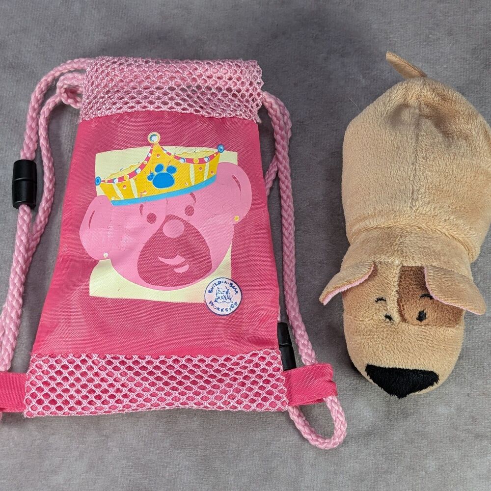 Build A Bear Mini Pet Carrier Backpack Little FlipZees Reversible Dog Plush Lot